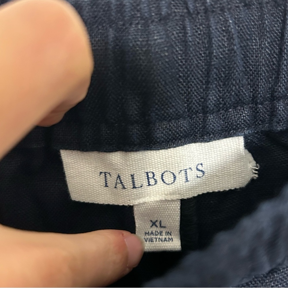 Talbots Navy Blue Linen Shorts XL Pom Pom Hem Drawstring Pockets - Picture 6 of 9